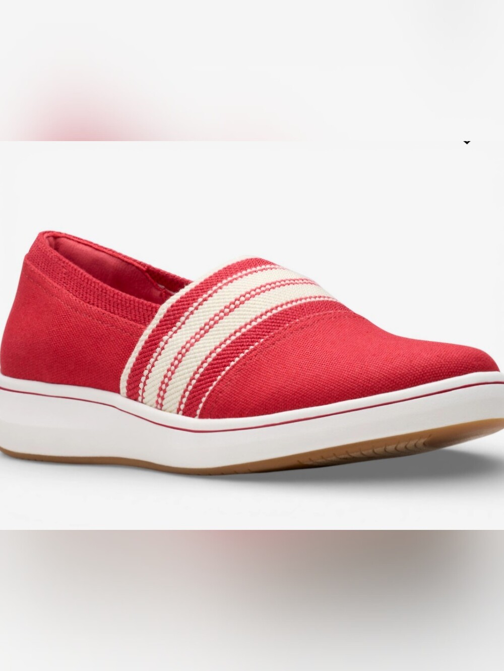NEW Clarks Breeze Sky Mist Red Slip On Comfort Canvas Stretch Cloudstepper Shoes
